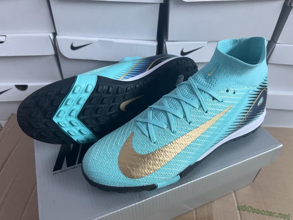 Unisex Nike Air Zoom Mercurial Superfly 10 Elite TF Football Shoes - Jade/Gold/Blue