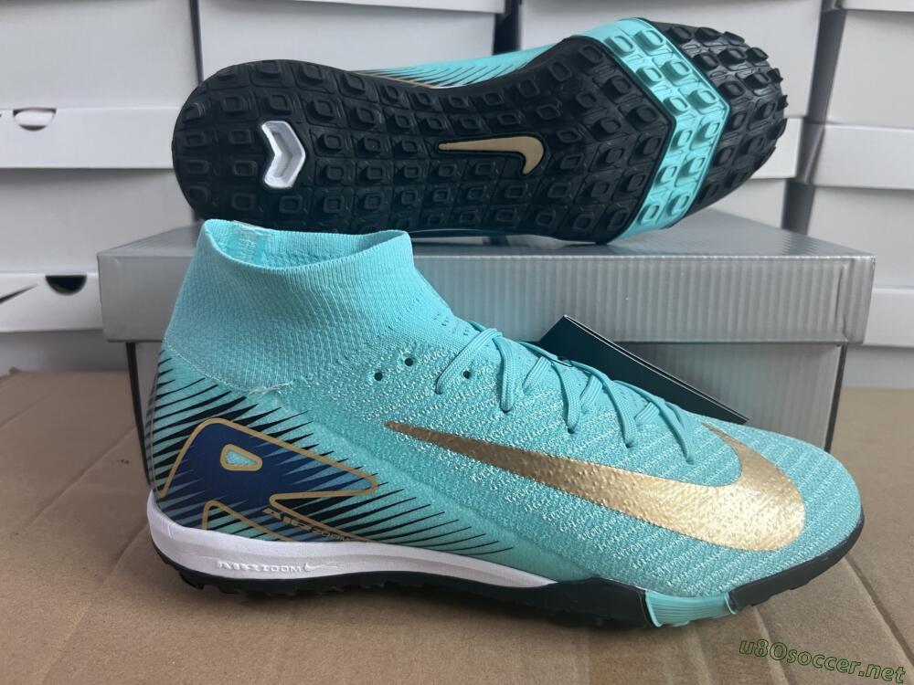Unisex Nike Air Zoom Mercurial Superfly 10 Elite TF Football Shoes - Jade/Gold/Blue
