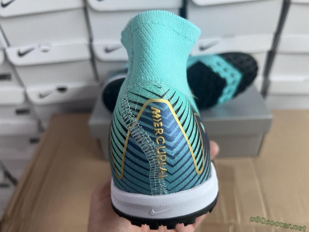 Unisex Nike Air Zoom Mercurial Superfly 10 Elite TF Football Shoes - Jade/Gold/Blue