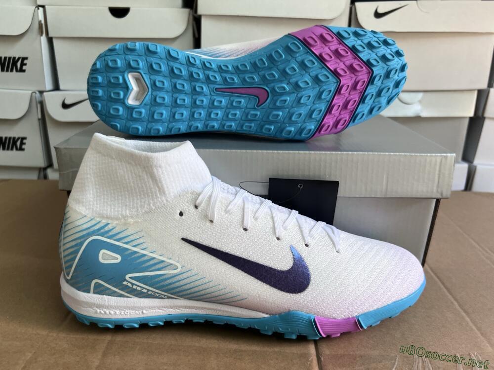 Unisex Nike Air Zoom Mercurial Superfly 10 Elite TF Football Shoes - White/Purple/Blue