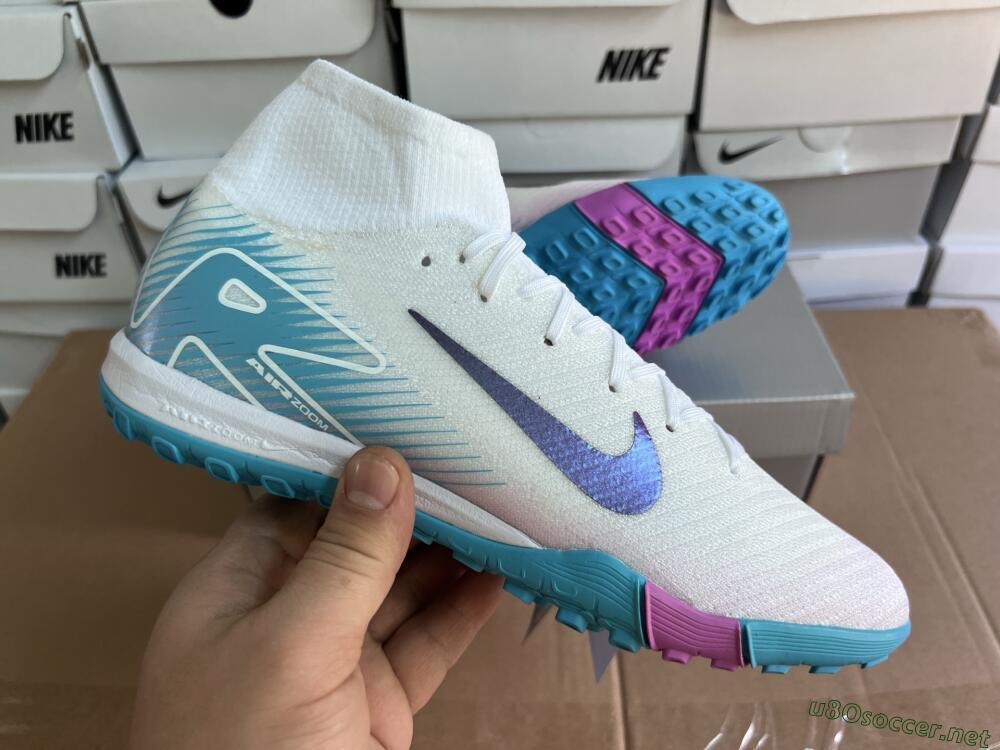 Unisex Nike Air Zoom Mercurial Superfly 10 Elite TF Football Shoes - White/Purple/Blue