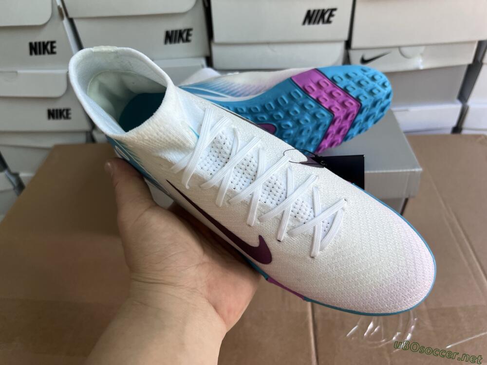 Unisex Nike Air Zoom Mercurial Superfly 10 Elite TF Football Shoes - White/Purple/Blue