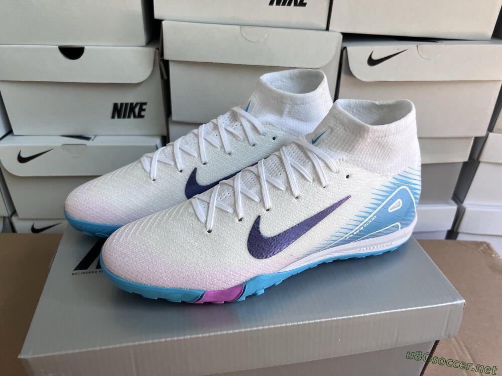 Unisex Nike Air Zoom Mercurial Superfly 10 Elite TF Football Shoes - White/Purple/Blue
