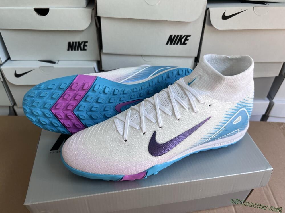 Unisex Nike Air Zoom Mercurial Superfly 10 Elite TF Football Shoes - White/Purple/Blue