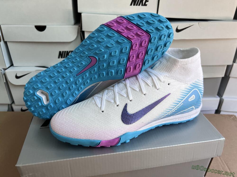 Unisex Nike Air Zoom Mercurial Superfly 10 Elite TF Football Shoes - White/Purple/Blue