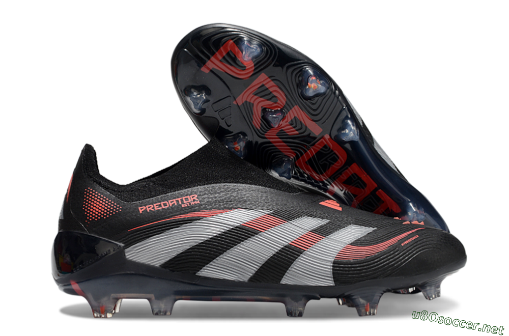 Unisex Adidas Predator Elite 25 Laceless FG Football Boots - Black/Red/Grey 2