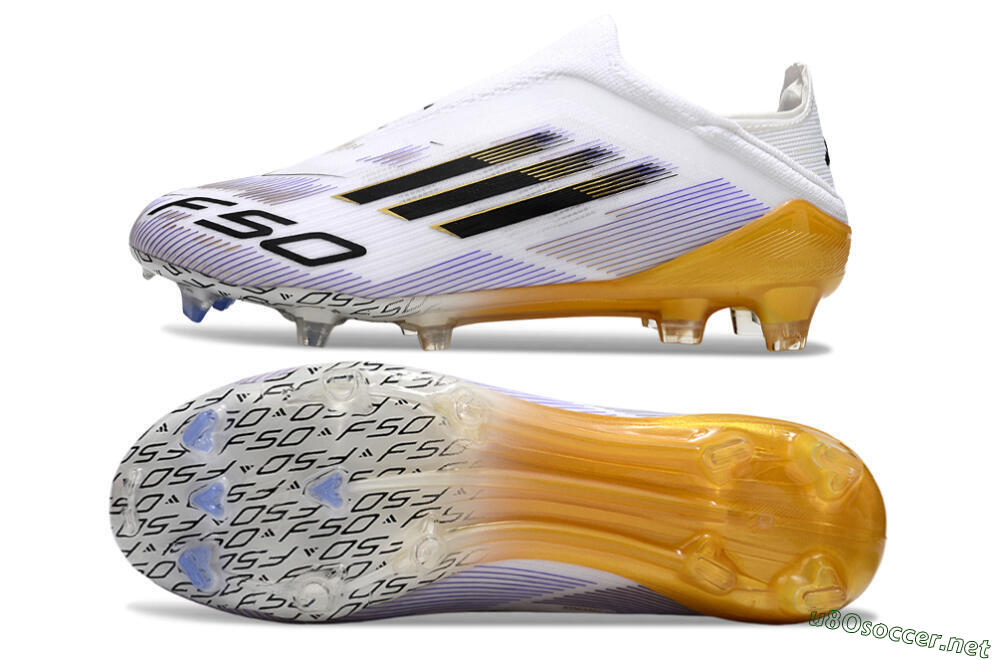 Unisex Adidas F50 Elite Laceless FG Football Boots - White/Black/Gold 1