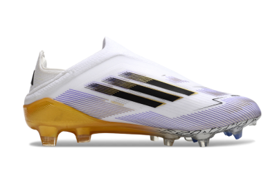 Unisex Adidas F50 Elite Laceless FG Football Boots - White/Black/Gold