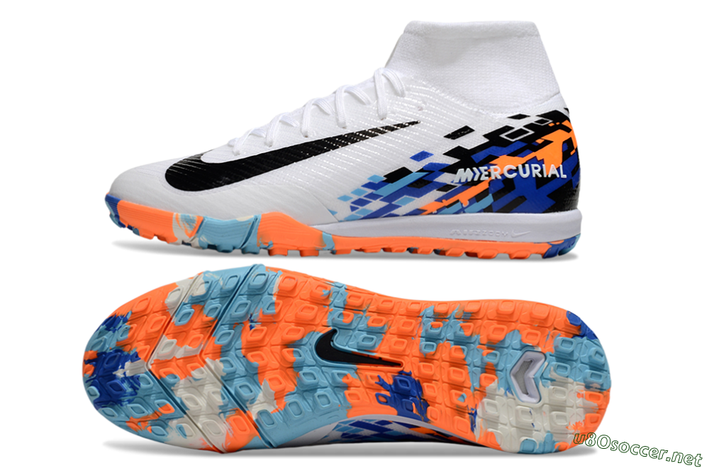 Unisex Nike Air Zoom Mercurial Superfly 10 Elite TF Football Shoes - White/Blue/Orange 1