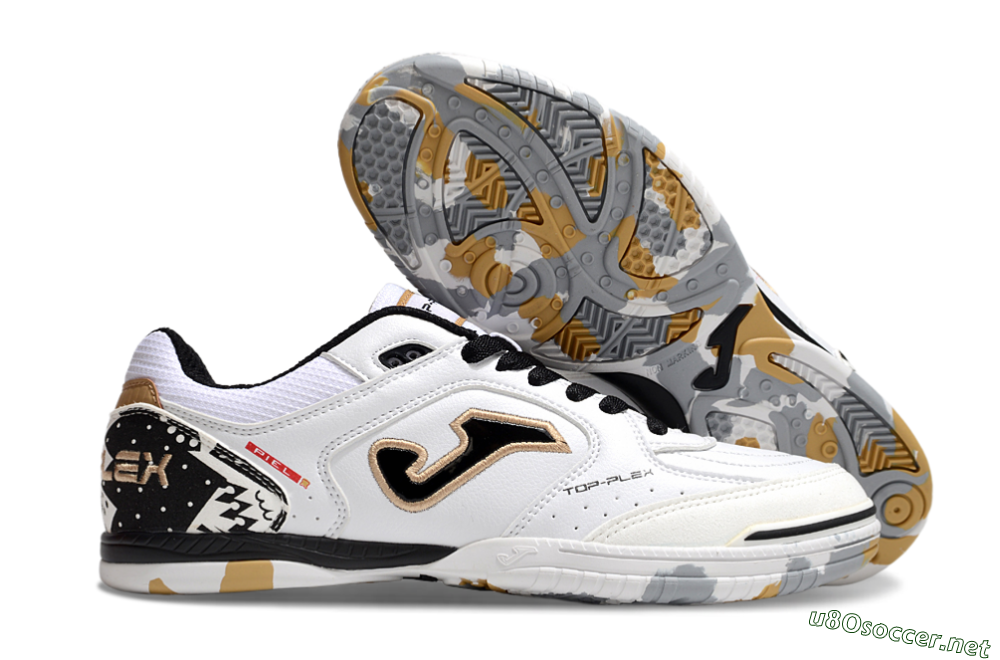 Men's Joma Top Flex IC Football Shoes - White/Black/Gold 2