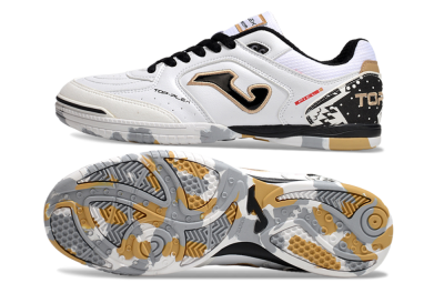 Men's Joma Top Flex IC Football Shoes - White/Black/Gold