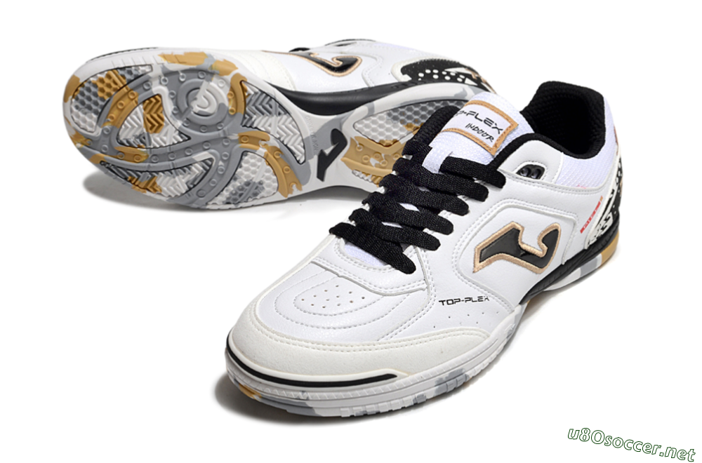Men's Joma Top Flex IC Football Shoes - White/Black/Gold 3
