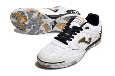 Men's Joma Top Flex IC Football Shoes - White/Black/Gold
