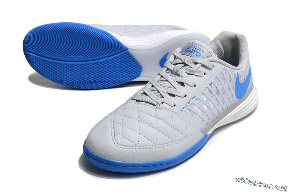 Men's Nike Lunar Gato 2 IC Football Shoes - Grey/Blue/White 3