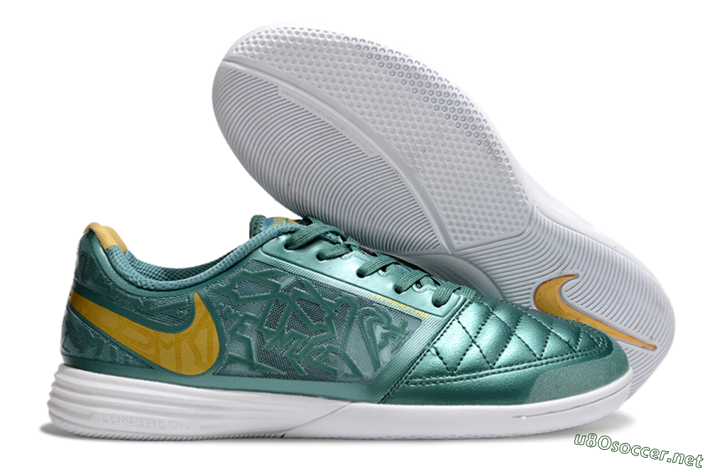 Men's Nike Lunar Gato 2 IC Football Shoes - Green/Yellow/White 2