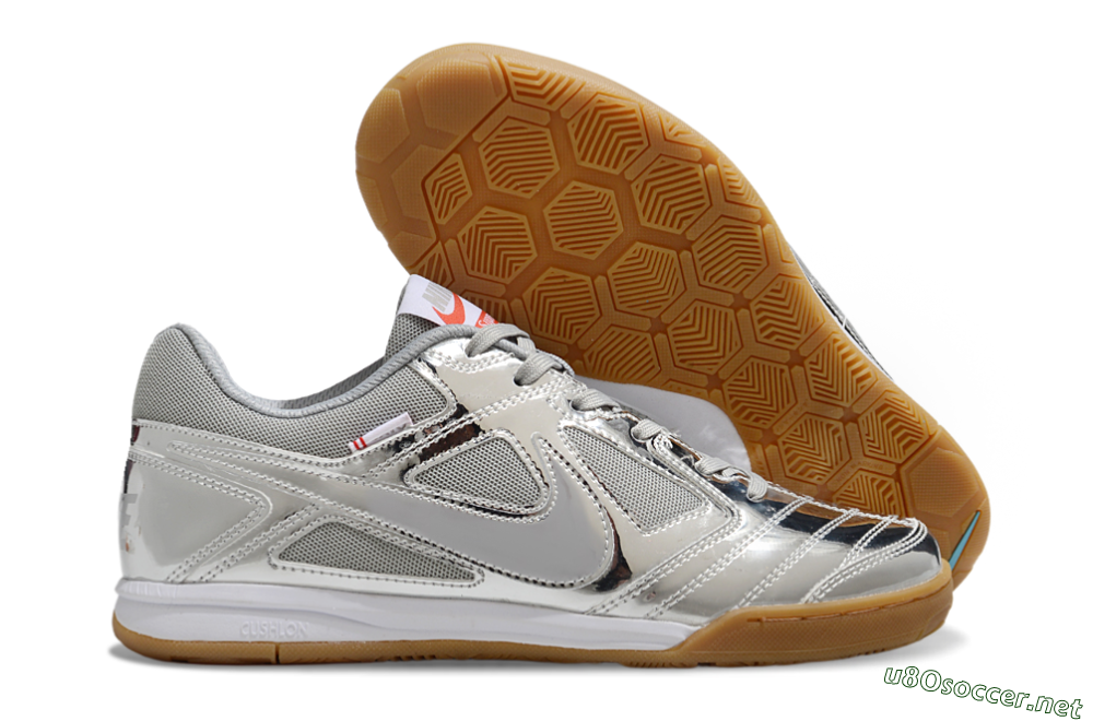 Men's Nike Street Gato IC Football Shoes - Silver/White/Brown 2
