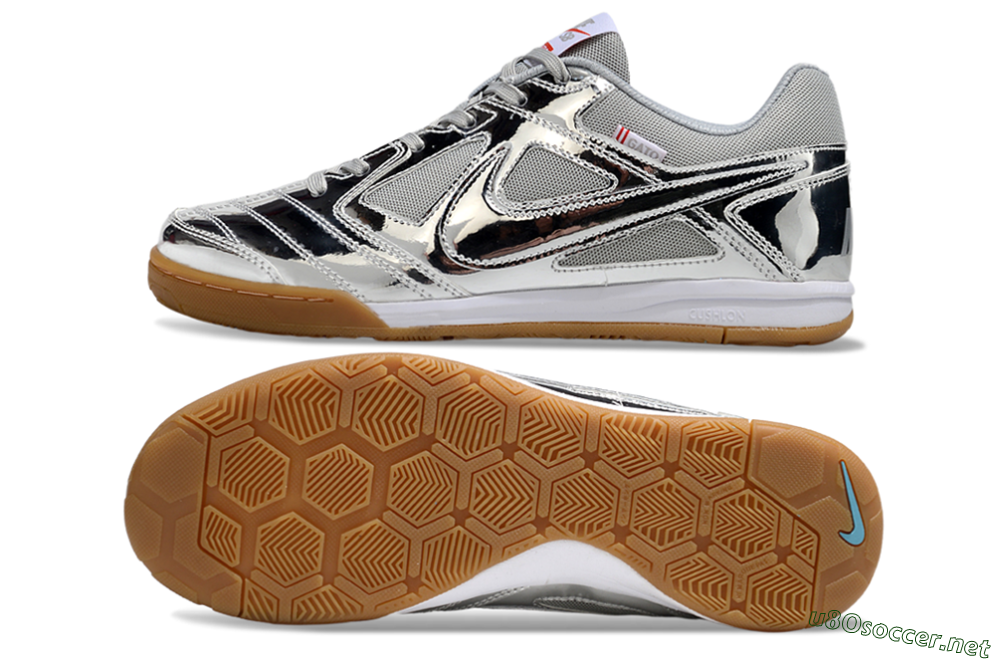 Men's Nike Street Gato IC Football Shoes - Silver/White/Brown 1