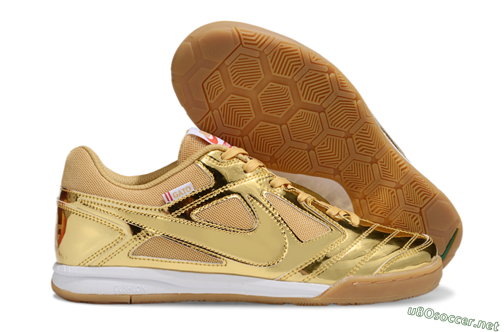 Men's Nike Street Gato IC Football Shoes - Gold/White/Brown 2