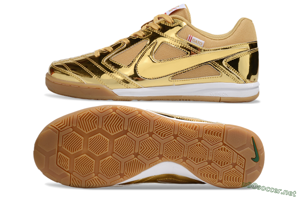 Men's Nike Street Gato IC Football Shoes - Gold/White/Brown 1