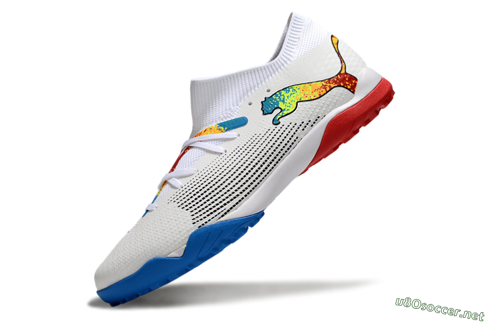 Men's Puma Future 7 Ultimate TF Football Shoes - White/Yellow/Red/Blue 5