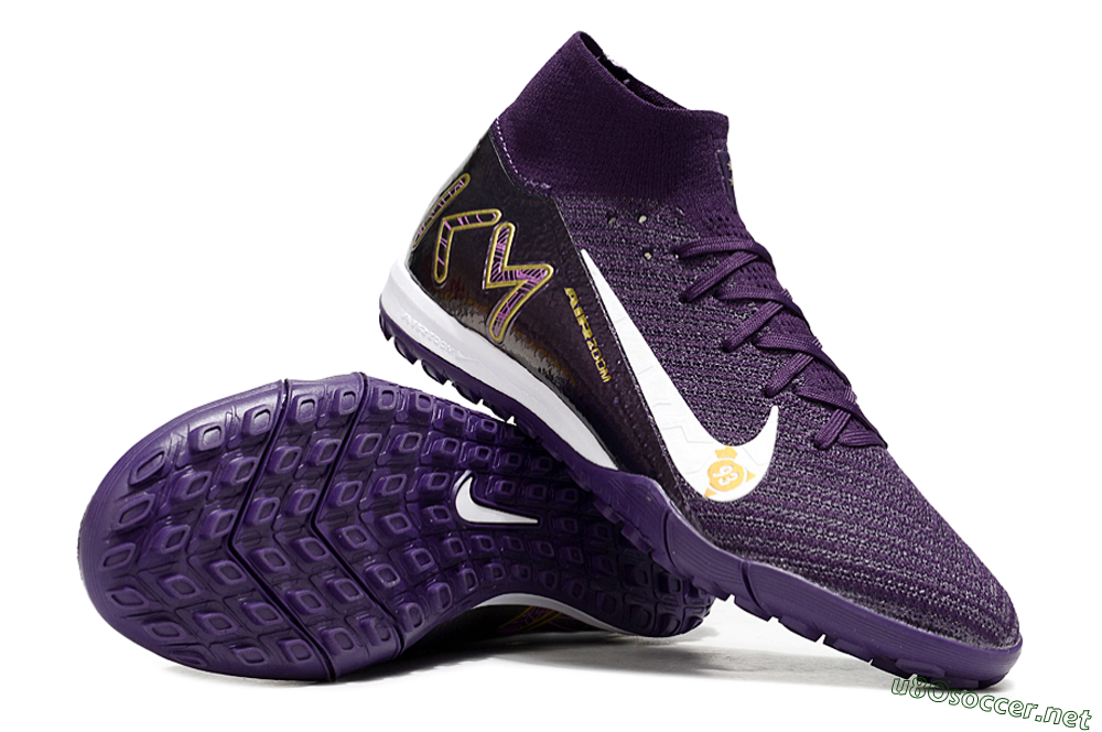 Unisex Nike Air Zoom Mercurial Superfly 10 Elite TF Football Shoes - Purple/White/Gold 3