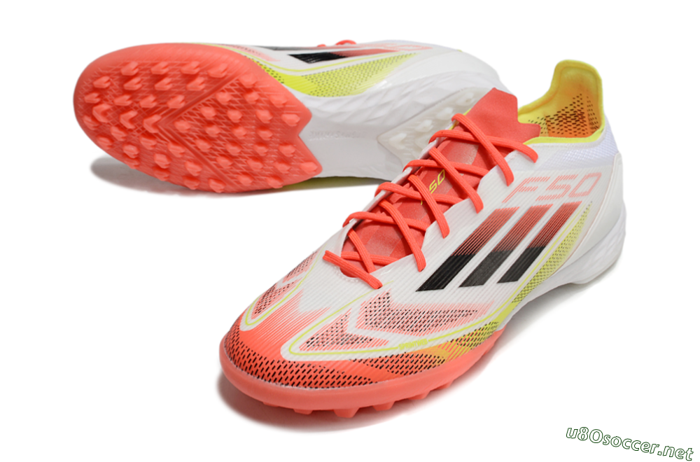 Men's Adidas F50 Pro TF Football Shoes - White/Red/Yellow 3