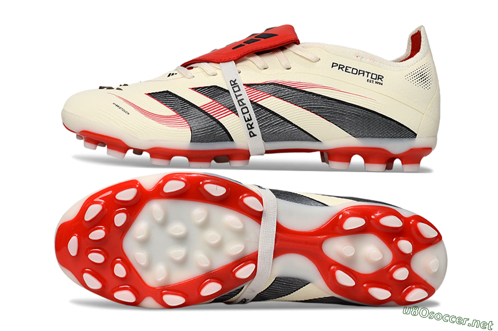 Unisex Adidas Predator Elite Foldover Tongue TF Football Shoes - Beige/Black/Red 1