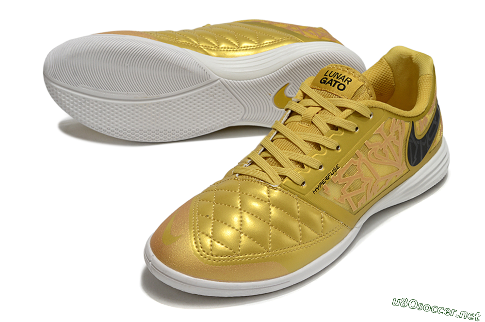 Men's Nike Lunar Gato 2 IC Football Shoes - Gold/Black/White 3