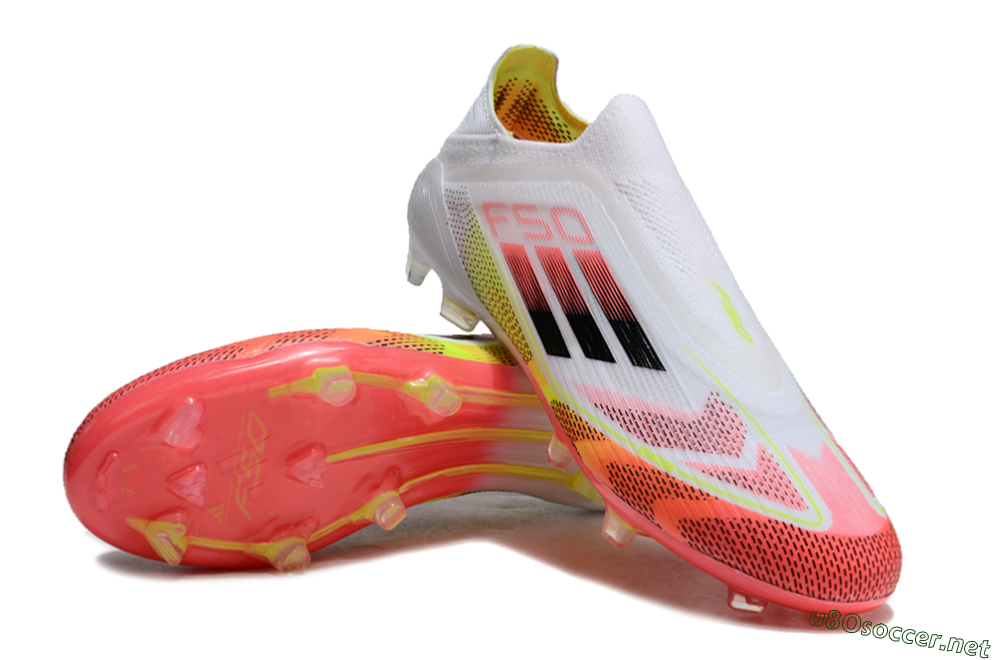 Unisex Adidas F50 Elite Laceless FG Football Boots - White/Red/Yellow 3