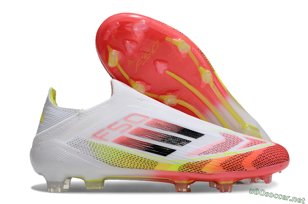 Unisex Adidas F50 Elite Laceless FG Football Boots - White/Red/Yellow 2