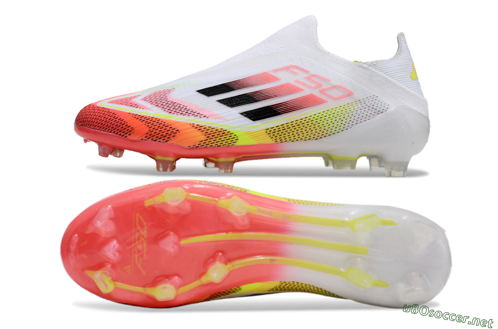 Unisex Adidas F50 Elite Laceless FG Football Boots - White/Red/Yellow 1
