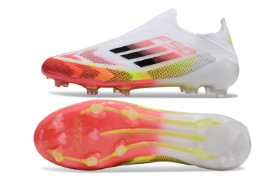 Unisex Adidas F50 Elite Laceless FG Football Boots - White/Red/Yellow