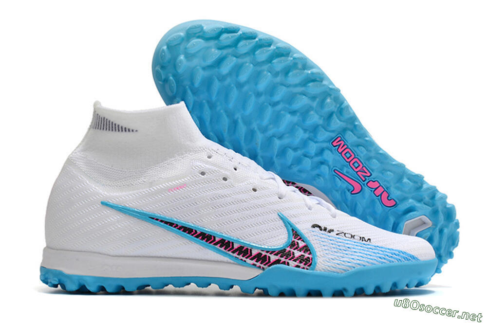 Unisex Nike Air Zoom Mercurial Superfly 10 Elite TF Football Shoes - White/Blue/Red 2