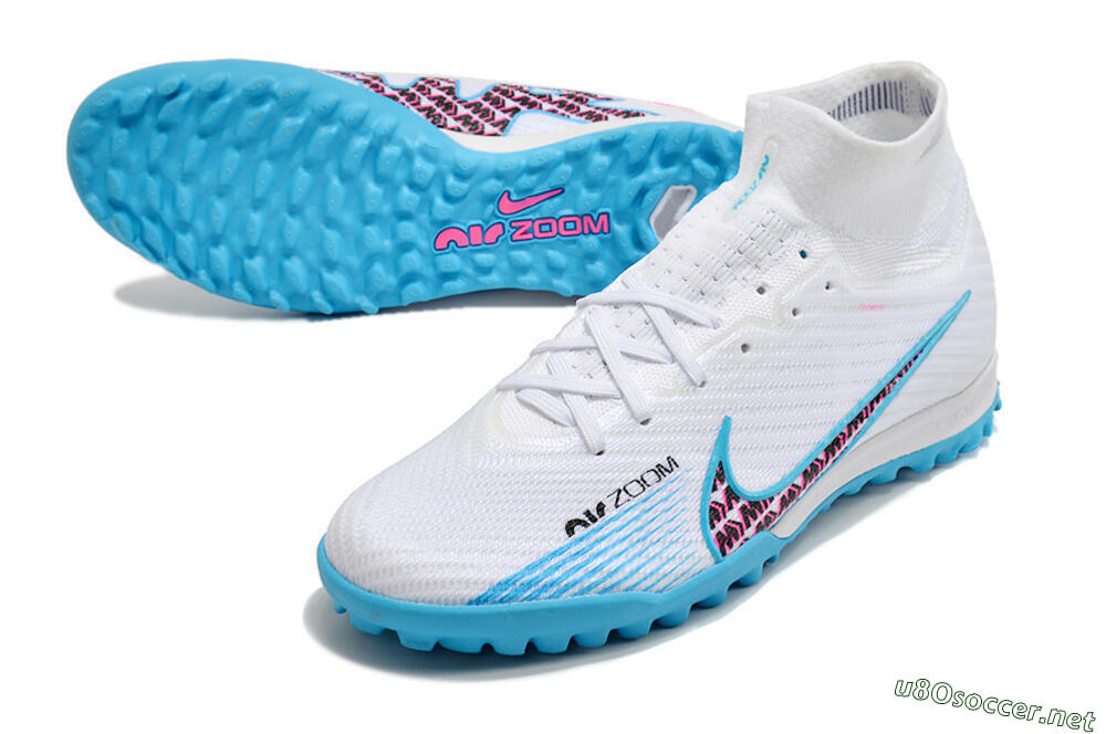 Unisex Nike Air Zoom Mercurial Superfly 10 Elite TF Football Shoes - White/Blue/Red 3