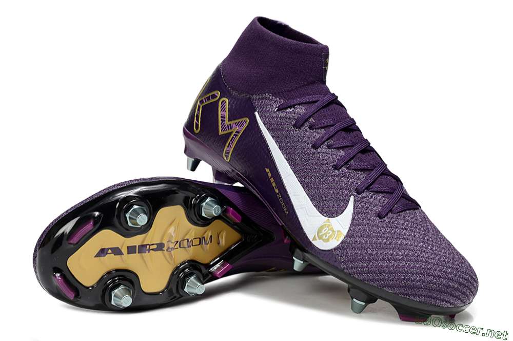 Men's Nike Air Zoom Mercurial Superfly 10 Elite SG Football Boots - Purple/White/Gold 3