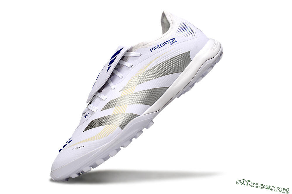 Men's Adidas Predator Elite Foldover Tongue TF Football Shoes - White/Silver/Blue 5