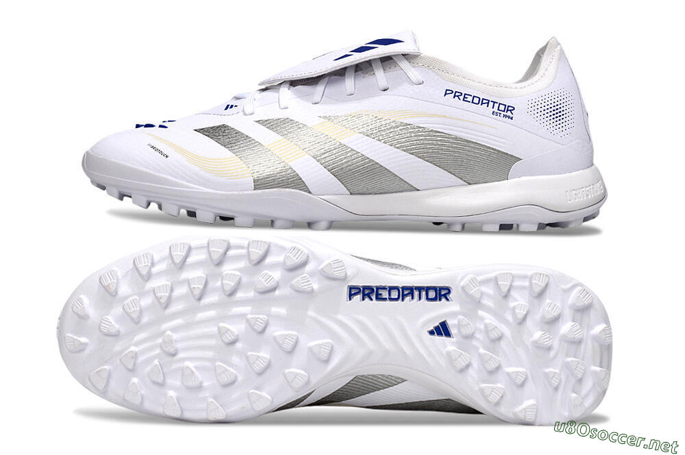Men's Adidas Predator Elite Foldover Tongue TF Football Shoes - White/Silver/Blue 1