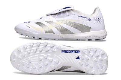 Men's Adidas Predator Elite Foldover Tongue TF Football Shoes - White/Silver/Blue