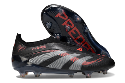 Men's Adidas Predator 25 Elite Laceless FG Football Boots - Black/Grey/Red
