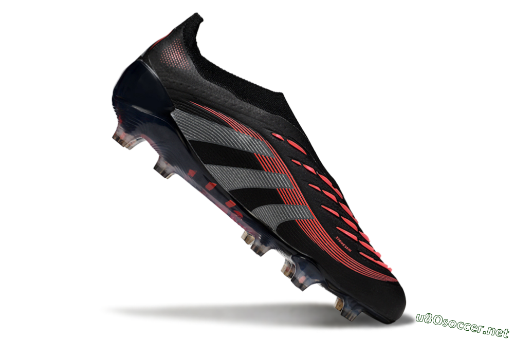 Men's Adidas Predator 25 Elite Laceless FG Football Boots - Black/Grey/Red 4