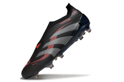 Men's Adidas Predator 25 Elite Laceless FG Football Boots - Black/Grey/Red