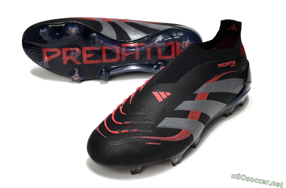 Men's Adidas Predator 25 Elite Laceless FG Football Boots - Black/Grey/Red 3