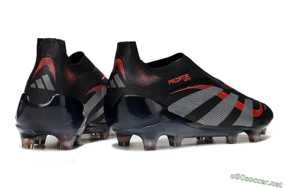 Men's Adidas Predator 25 Elite Laceless FG Football Boots - Black/Grey/Red 6