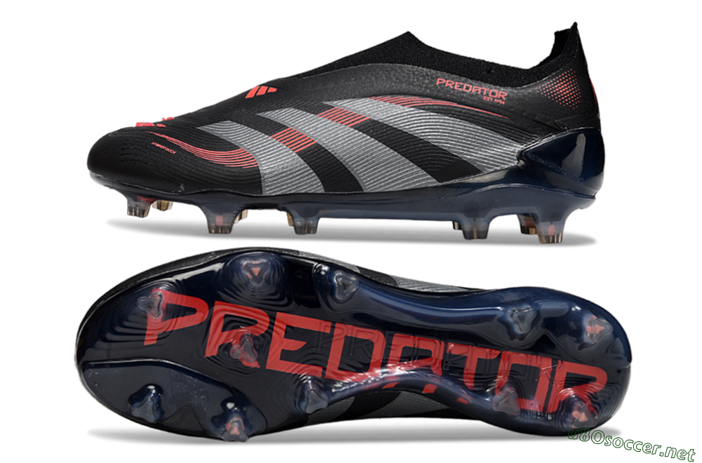 Men's Adidas Predator 25 Elite Laceless FG Football Boots - Black/Grey/Red 1