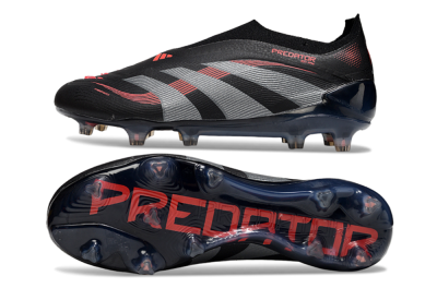 Men's Adidas Predator 25 Elite Laceless FG Football Boots - Black/Grey/Red