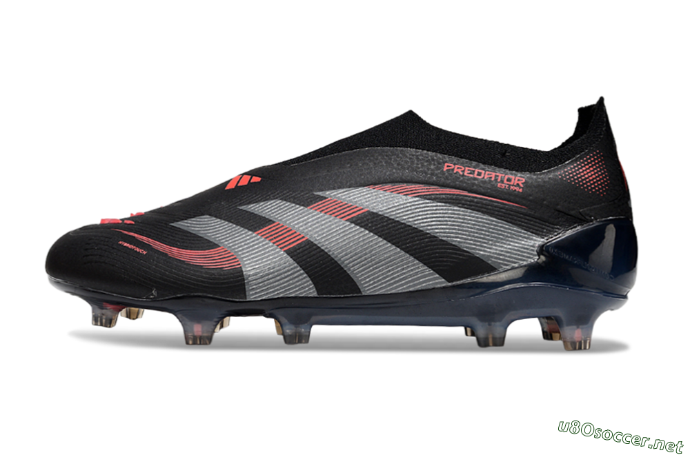 Men's Adidas Predator 25 Elite Laceless FG Football Boots - Black/Grey/Red 0