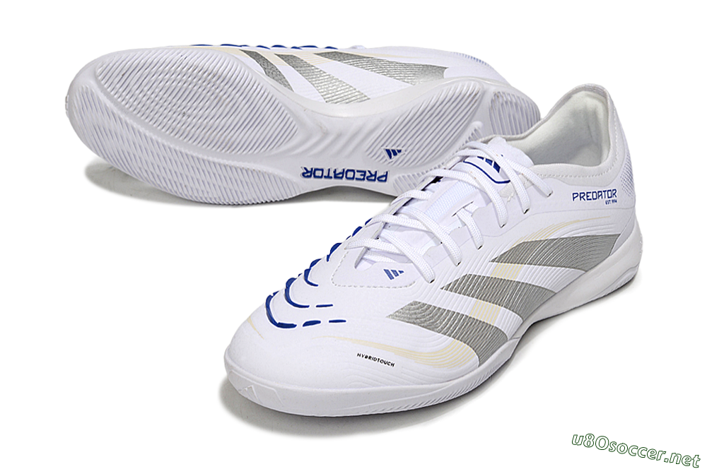 Men's Adidas Predator 25 Elite IC Football Shoes - White/Silver/Blue 3