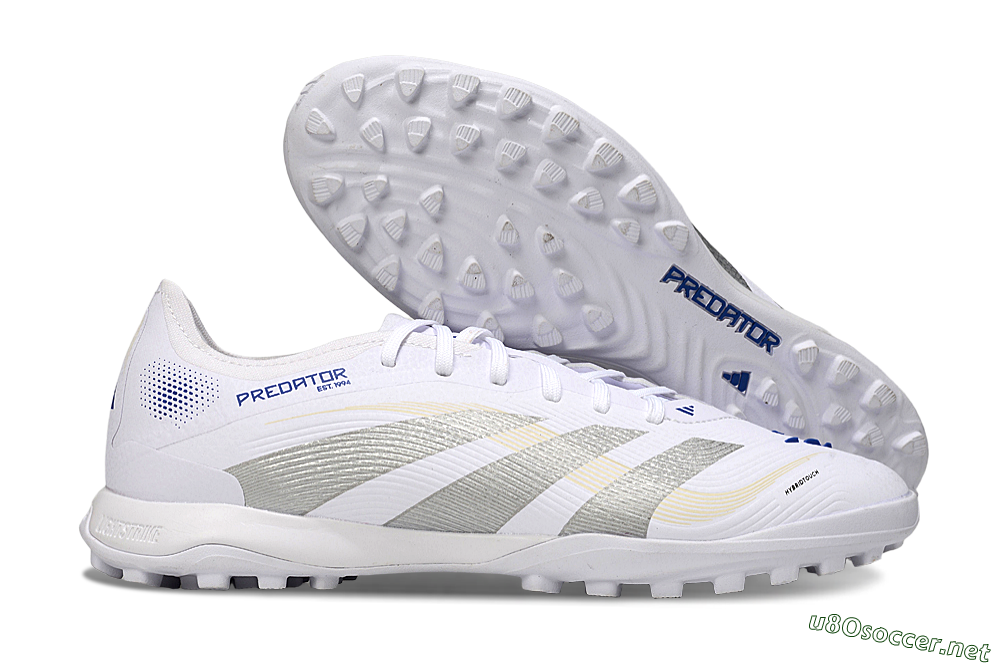 Men's Adidas Predator 25 Elite TF Football Shoes - White/Silver/Blue 2