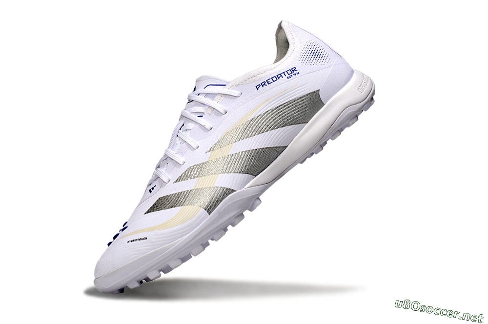 Men's Adidas Predator 25 Elite TF Football Shoes - White/Silver/Blue 5