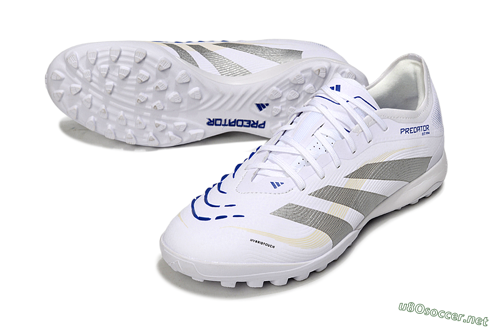 Men's Adidas Predator 25 Elite TF Football Shoes - White/Silver/Blue 3